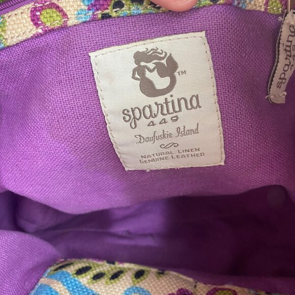 Spartina 449 Floral Multicolor‎ Linen Fabric with Black Leather Trim Tote Bag - Picture 9 of 13